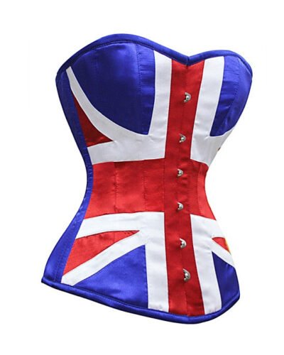 British Flag Satin Corset Top Patriotic Overbust Waist Trainer for Women