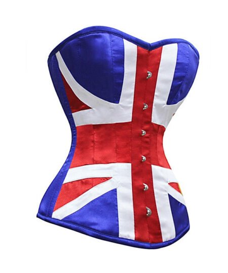 British Flag Satin Corset Top Patriotic Overbust Waist Trainer for Women