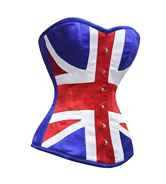 British Flag Satin Corset Top Patriotic Overbust Waist Trainer for Women