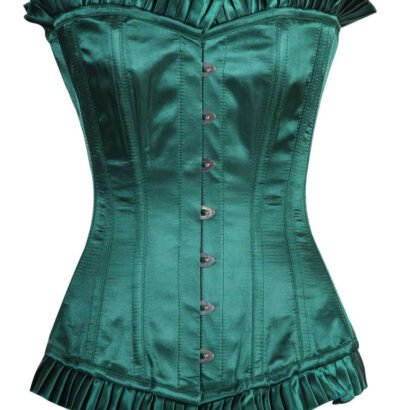Green Satin Longline Corset For Women