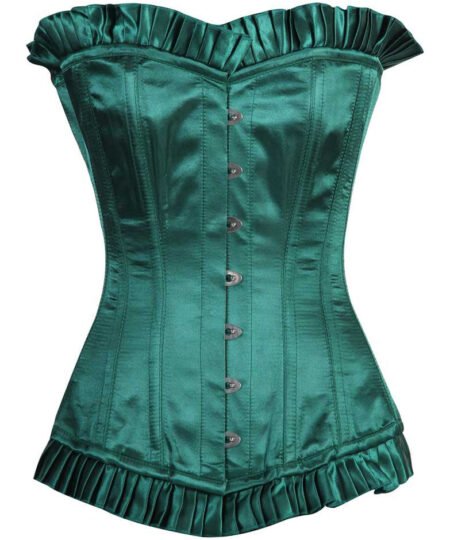 Green Satin Longline Corset For Women