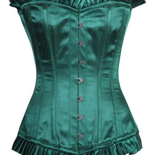 Green Satin Longline Corset For Women