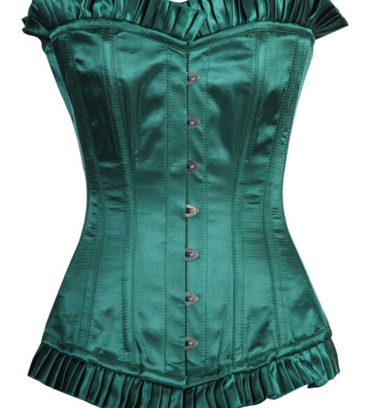 Green Satin Longline Corset For Women