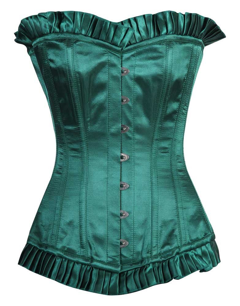 Green Satin Longline Corset For Women