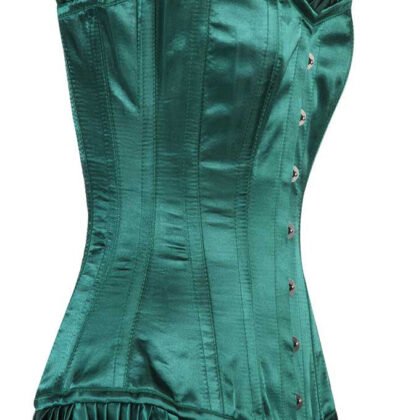 Green Satin Longline Corset For Women