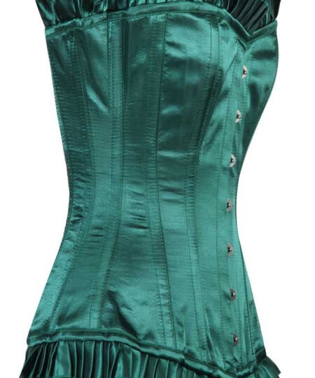 Green Satin Longline Corset For Women