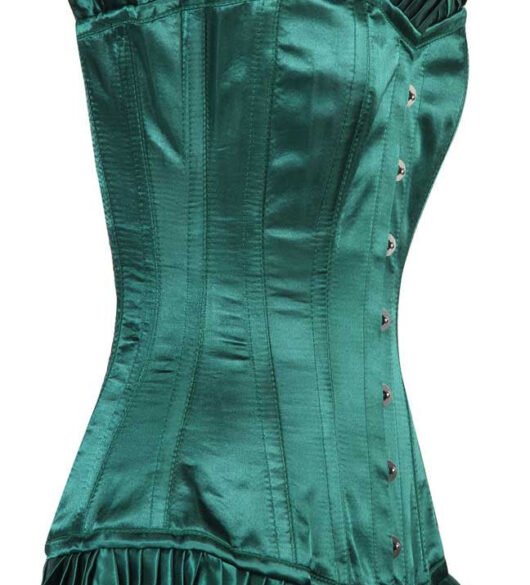 Green Satin Longline Corset For Women