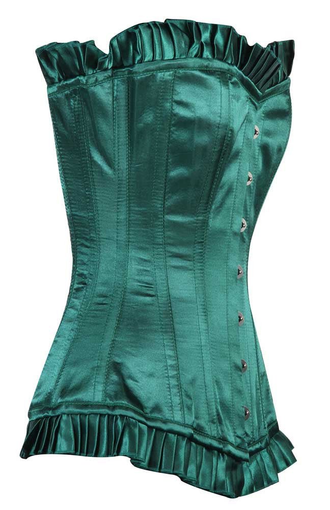 Green Satin Longline Corset For Women