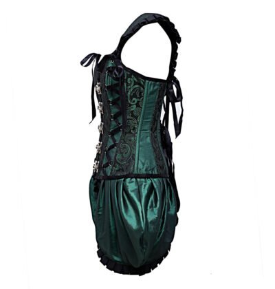Green Shoulder Straps Brocade Corset With Gathered Satin