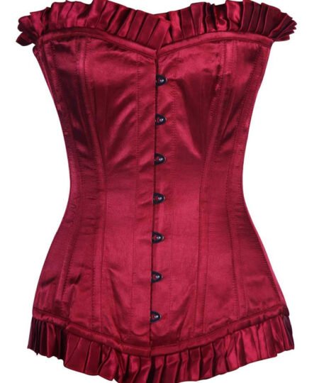 Maroon Satin Longline Silk Corset For Women