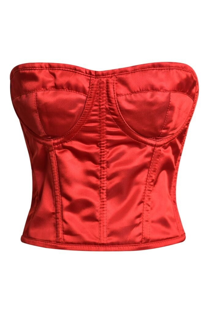 Red Satin Bustier Women Corset Top