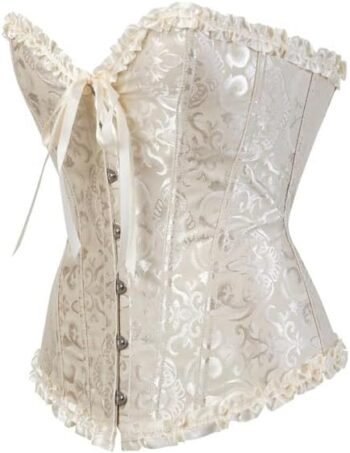 Ivory Brocade Over Bust Corset with Ruffle Trim