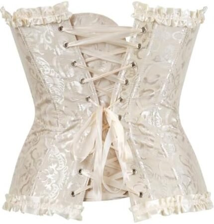 Ivory Brocade Over bust Corset with Ruffle Trim
