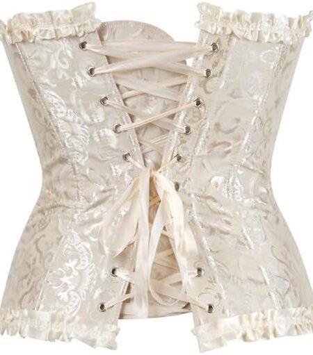 Ivory Brocade Over bust Corset with Ruffle Trim