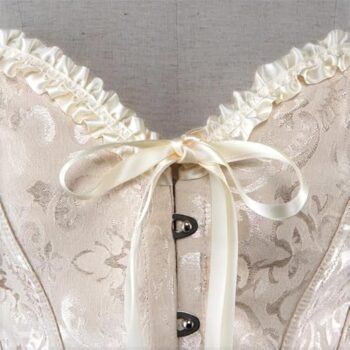 Ivory Brocade Overbust Corset with Ruffle Trim