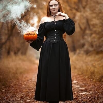 Black Steampunk Brocade Overbust Corset with Chains