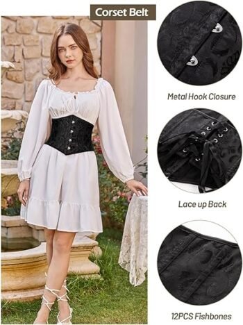 Black Steampunk Brocade Overbust Corset with Chains