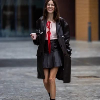 Black Leather Skirt Street Style Outfit