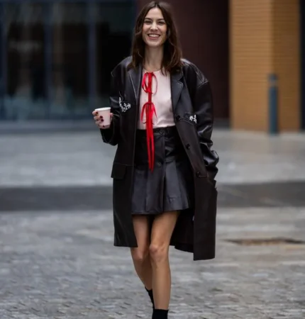 Black Leather Skirt Street Style Outfit