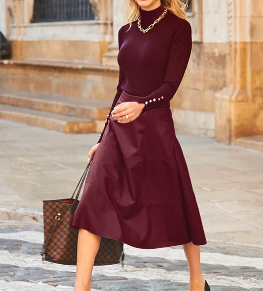 Burgundy Skirt & Top Set for Women