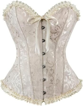 Ivory Brocade Over Bust Corset with Ruffle Trim