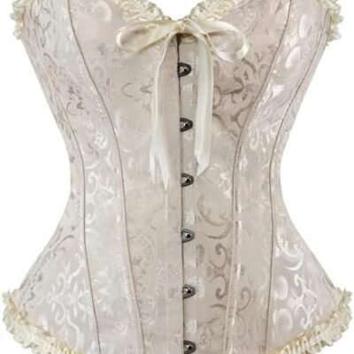 Ivory Brocade Over Bust Corset with Ruffle Trim