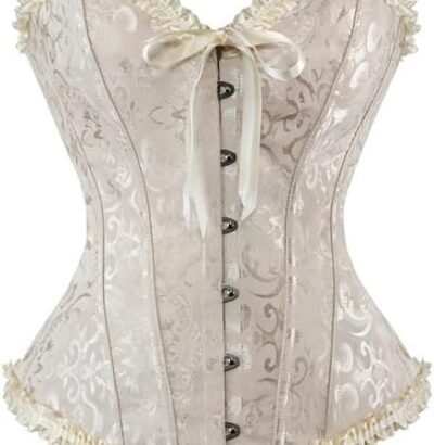 Ivory Brocade Over Bust Corset with Ruffle Trim