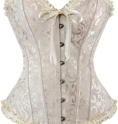 Ivory Brocade Over Bust Corset with Ruffle Trim