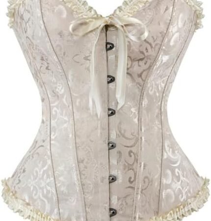 Ivory Brocade Over Bust Corset with Ruffle Trim