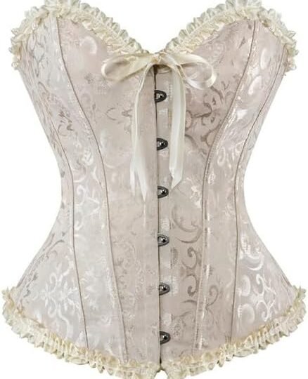 Ivory Brocade Over Bust Corset with Ruffle Trim