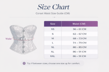 Corset waist size chart in centimeters for Light Jacquard Short Waist Cincher
